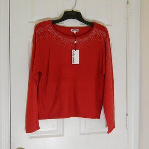 Kathy Ireland Red Sweater with Sparkle Detailing Christmas Holidays NWT